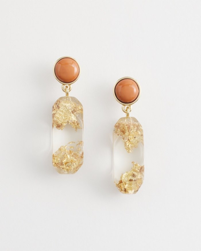 Chicos No Droop Lucite Gold Foil Earrings - Brown