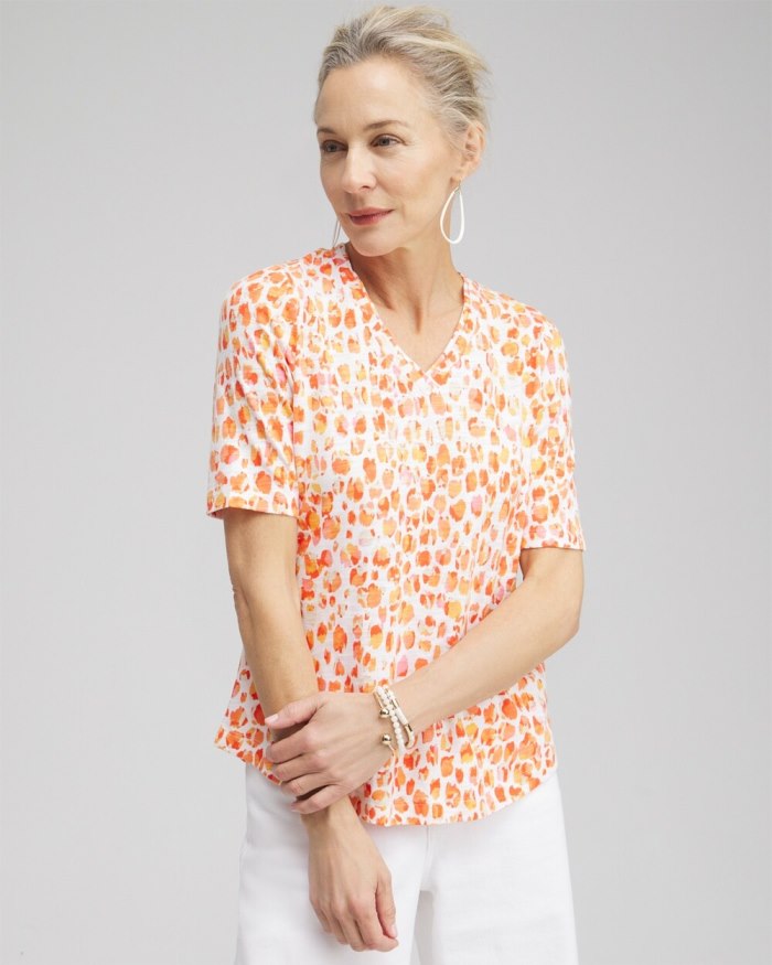 Chicos Dots Elbow Sleeve A-line Tee - Nectarine