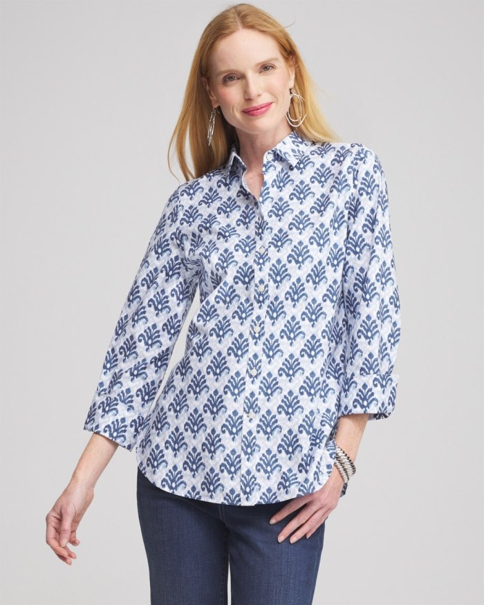 Chicos No Iron Stretch Ikat Shirt - French Blue