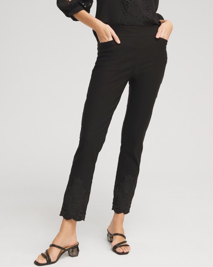 Chicos Brigitte Eyelet Ankle Pants - Black