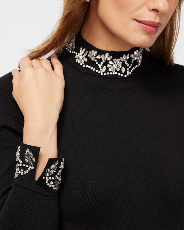 Chicos Embellished Floral Turtleneck - Wild Poppy