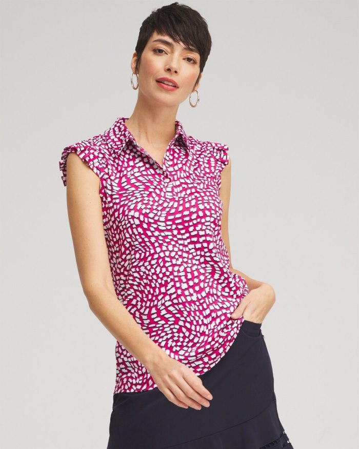 Chicos Zenergy UPF Knit Ruffle Polo - Magenta Rose