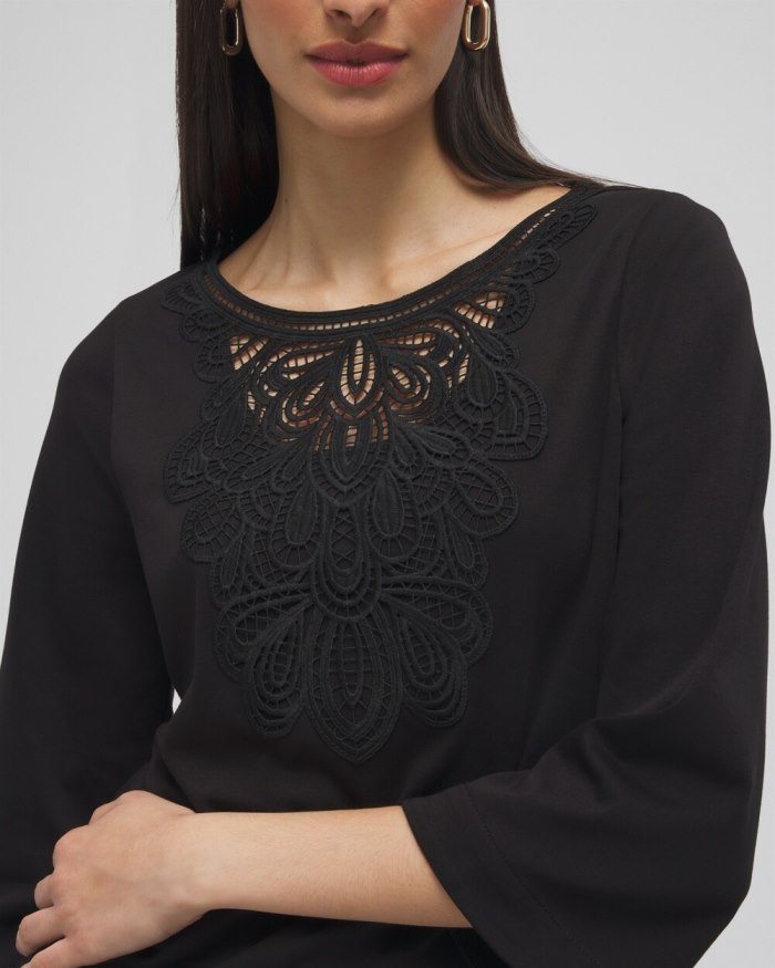 Chicos Lace Inset Top - Black