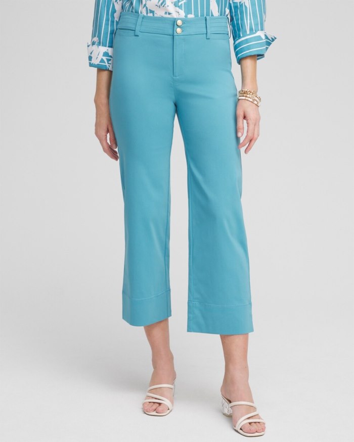 Chicos Trapunto Wide Leg Cropped Pants - Cool Water