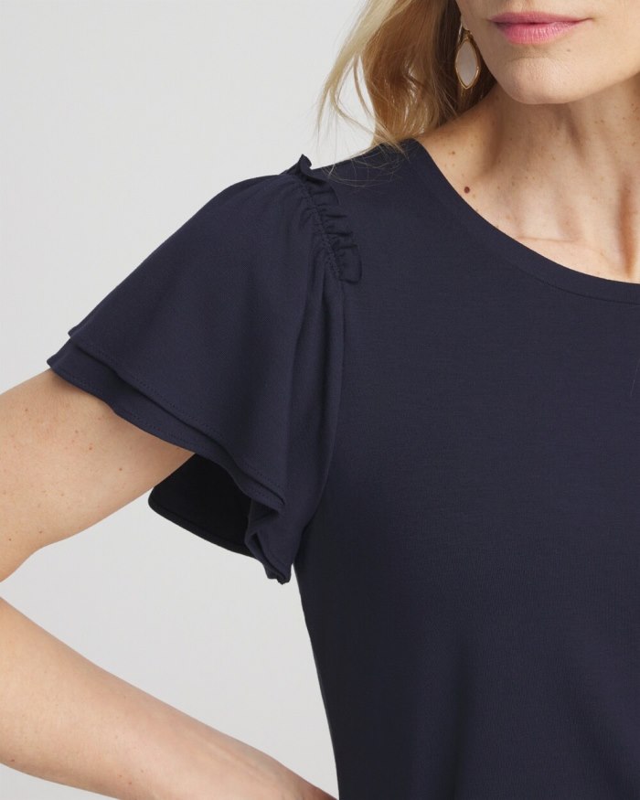 Chicos Ruffle Sleeve Tee - Classic Navy