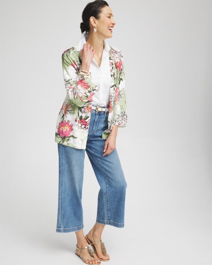 Chicos Summer Romance Floral Cardigan - Alabaster