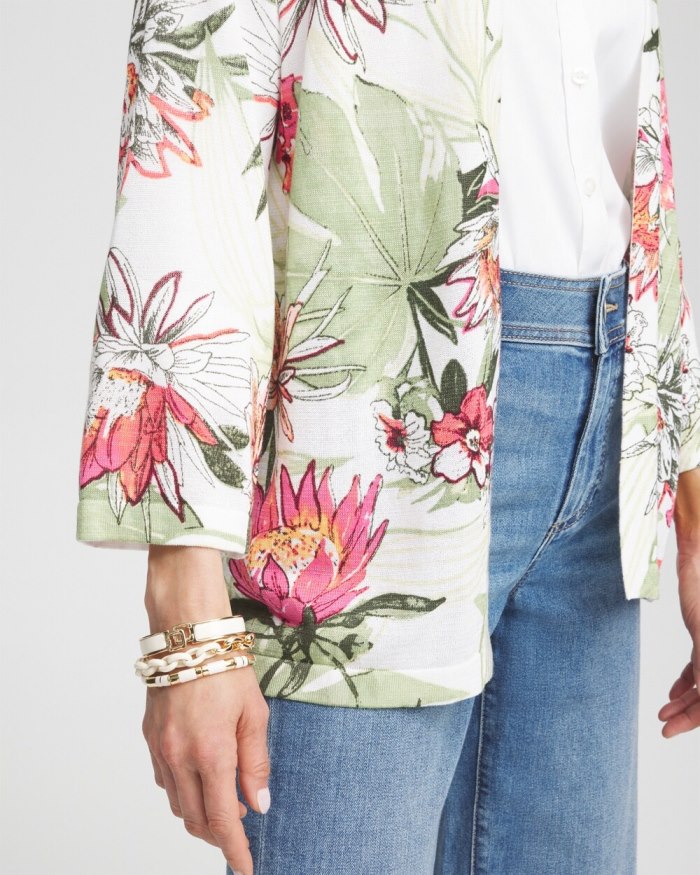 Chicos Summer Romance Floral Cardigan - Alabaster