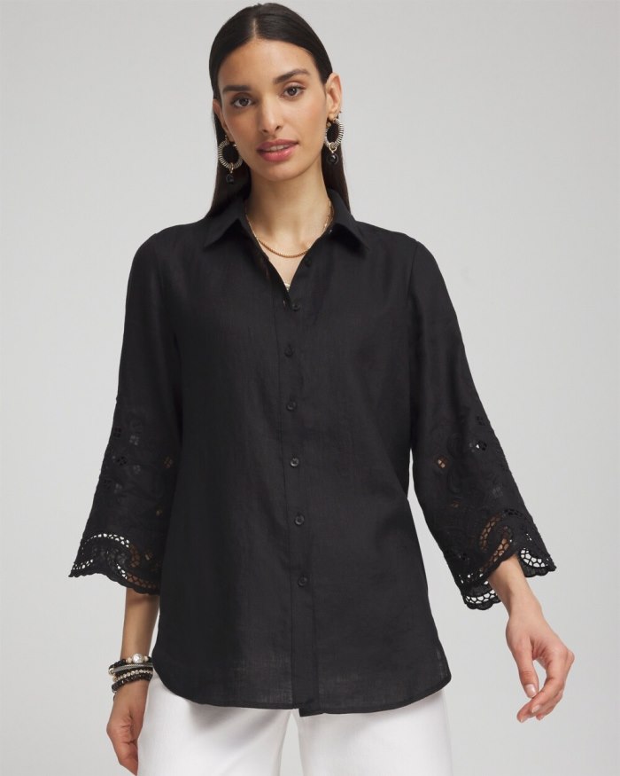 Chicos Linen Eyelet Sleeve Shirt - Black