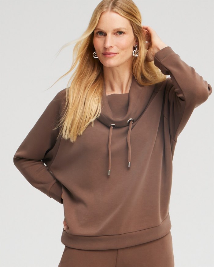 Chicos Zenergy Sueded Scuba Cowl Neck Pullover - French Roast