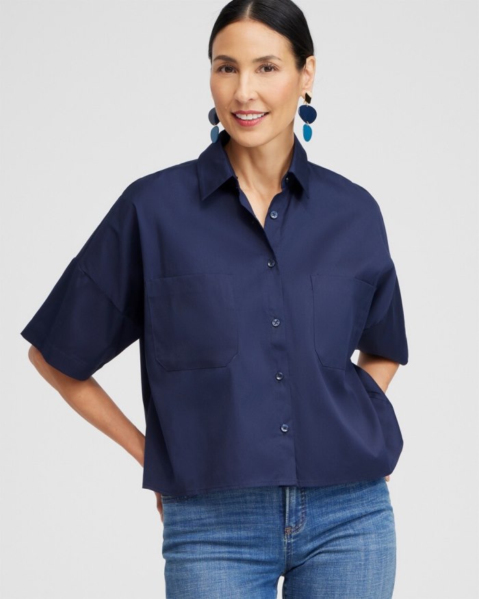 Chicos Poplin Pocket Shirt - Classic Navy