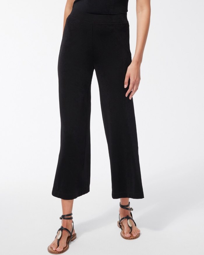 Chicos Travelers Wide Leg Side Slit Ankle Pants - Travelers Black