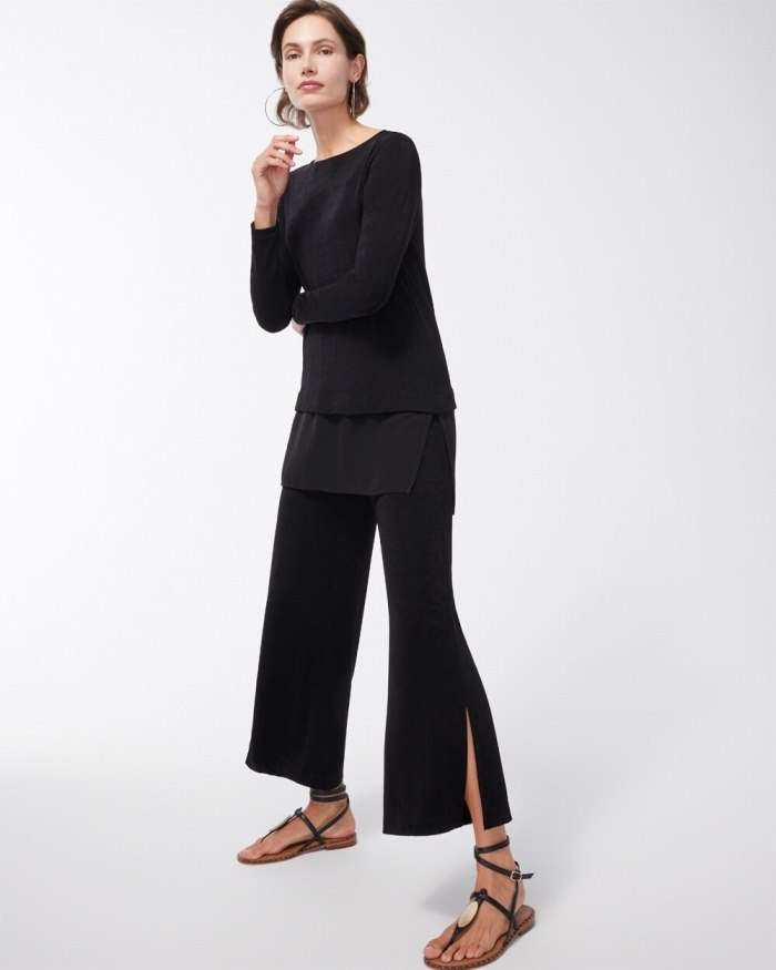 Chicos Travelers Wide Leg Side Slit Ankle Pants - Travelers Black