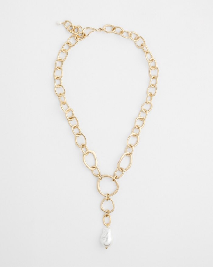 Chicos Faux Pearl Adjustable Necklace - Gold