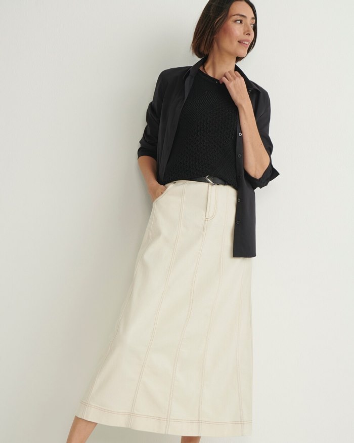 Chicos Seeded Denim Midi Skirt - Natural Seeded