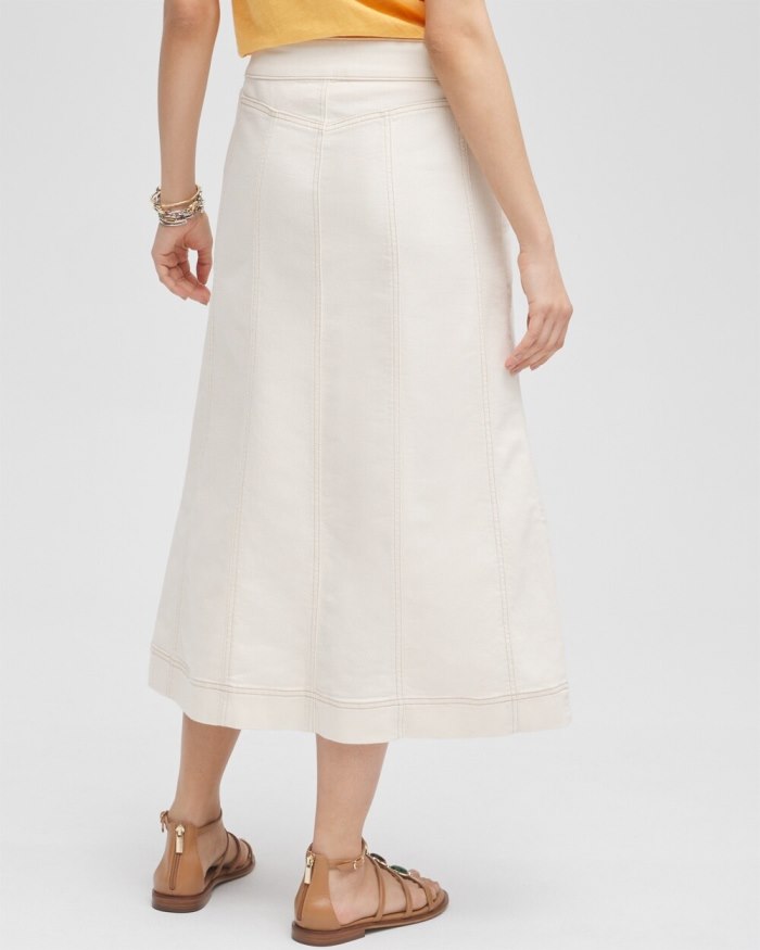 Chicos Seeded Denim Midi Skirt - Natural Seeded