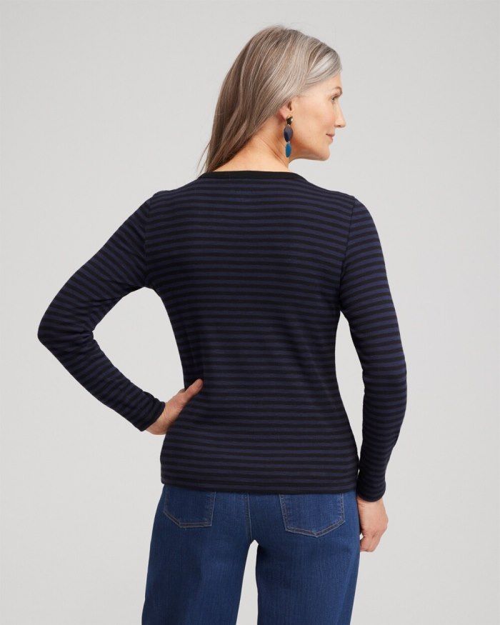 Chicos Stripe Ribbed Layering Tee - Classic Navy