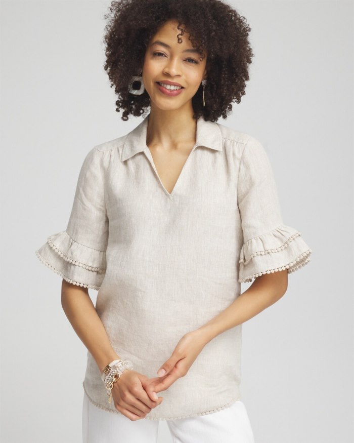 Chicos Linen Ruffle Sleeve Blouse - Oatmeal