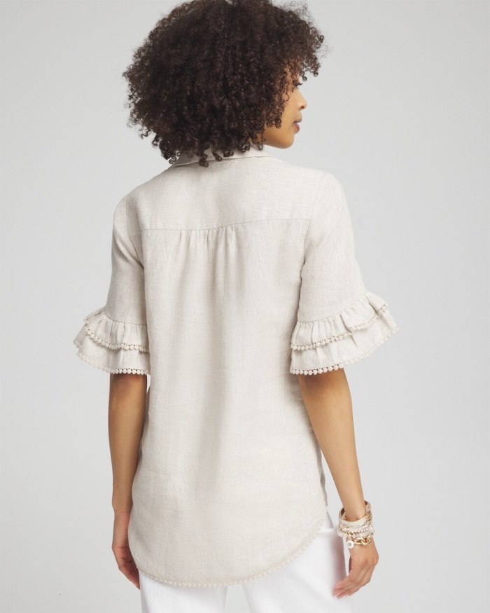 Chicos Linen Ruffle Sleeve Blouse - Oatmeal