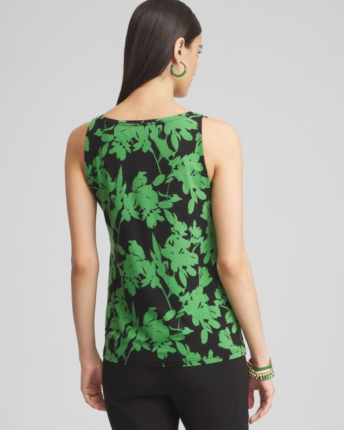 Chicos Touch of Cool Floral Polished Tank - Verdant Green