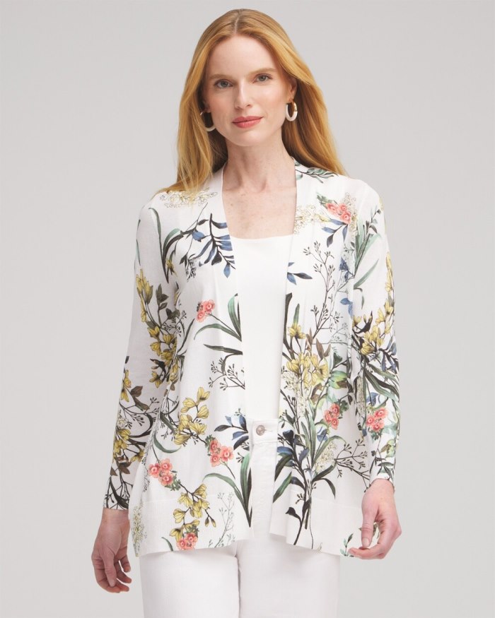 Chicos Summer Romance Floral Cardigan - Alabaster