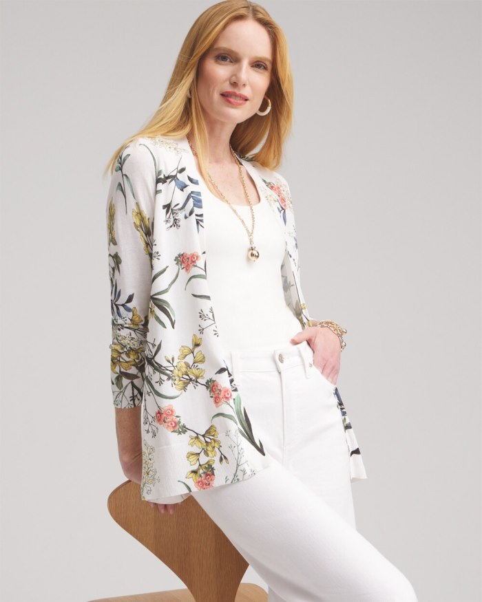 Chicos Summer Romance Floral Cardigan - Alabaster