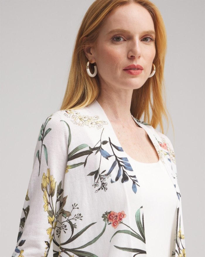 Chicos Summer Romance Floral Cardigan - Alabaster