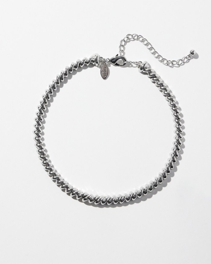 Chicos Silver Tone Twist Collar Necklace - Silver