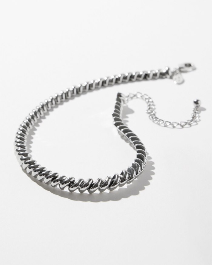 Chicos Silver Tone Twist Collar Necklace - Silver