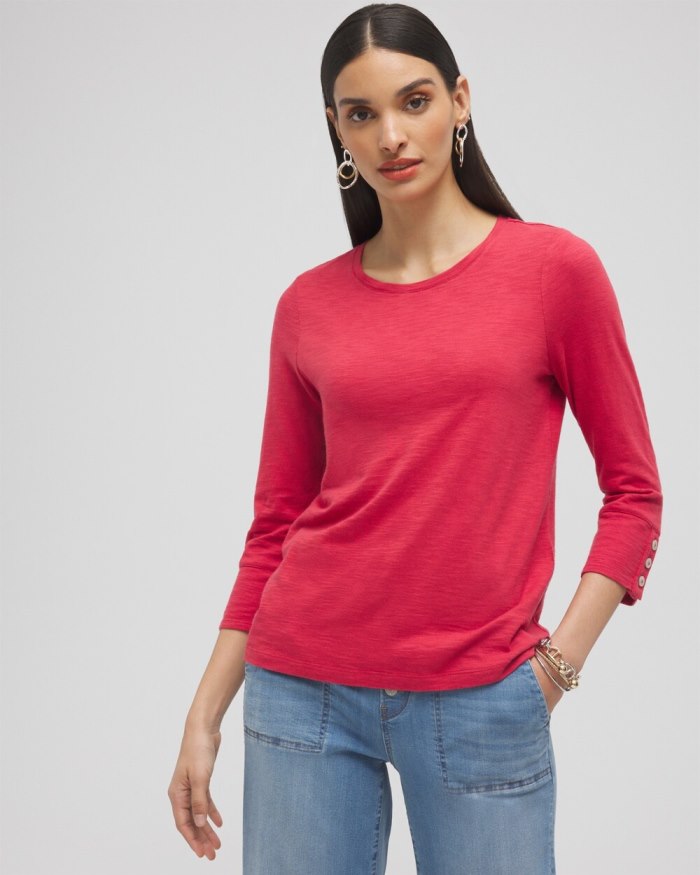 Chicos 3/4 Sleeve Button Tee - Ginger Rose