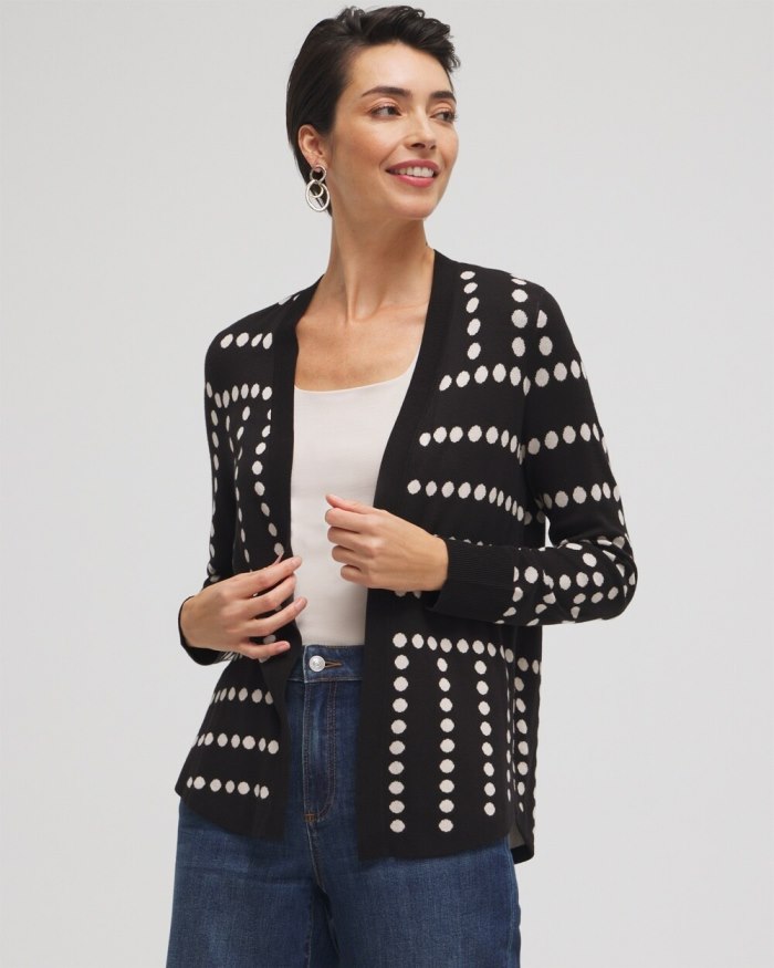 Chicos Spun Rayon Jacquard Dots Cardigan - Black