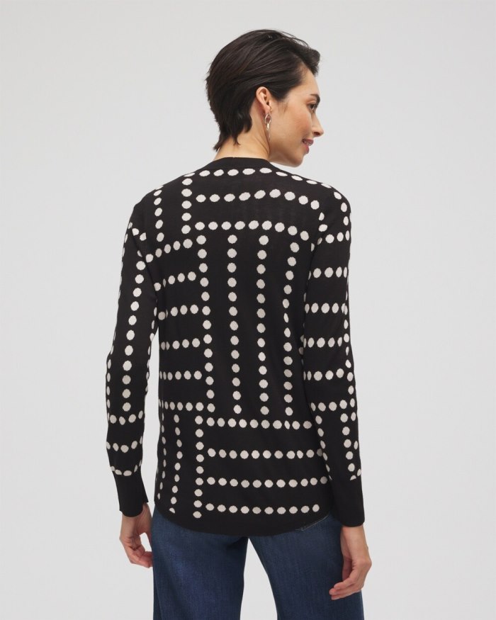 Chicos Spun Rayon Jacquard Dots Cardigan - Black