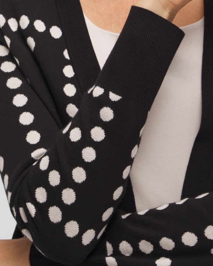 Chicos Spun Rayon Jacquard Dots Cardigan - Black