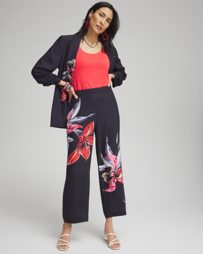 Chicos Floral Print Soft Cropped Pants - Classic Navy