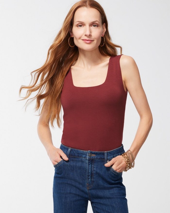 Chicos Contour Cotton Square Neck Tank - Sable