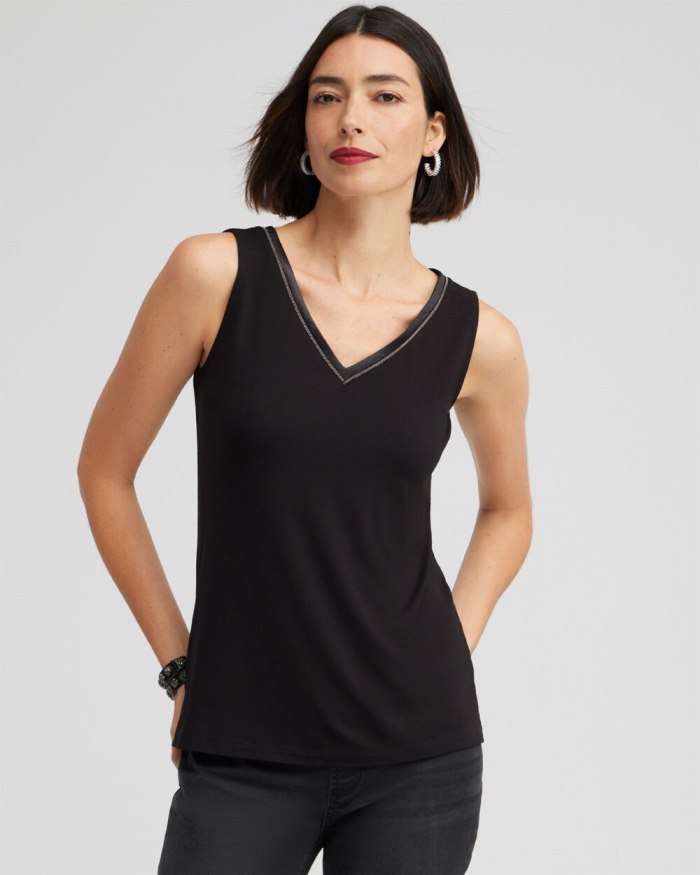 Chicos Touch of Cool Satin Trim Tank - Black