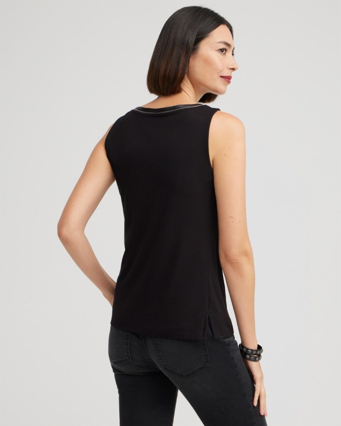 Chicos Touch of Cool Satin Trim Tank - Black