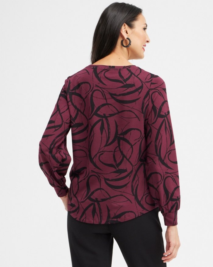 Chicos Zenergy Ribbon Print Sweatshirt - Deep Merlot