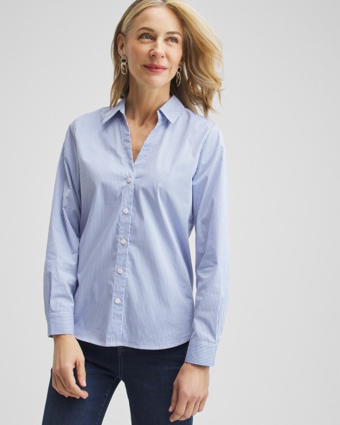 Chicos Poplin Stripe Shirt - French Blue