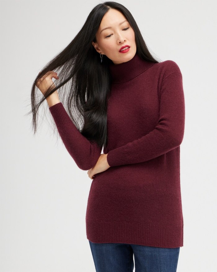 Chicos Cashmere Turtleneck Tunic Sweater - Merlot