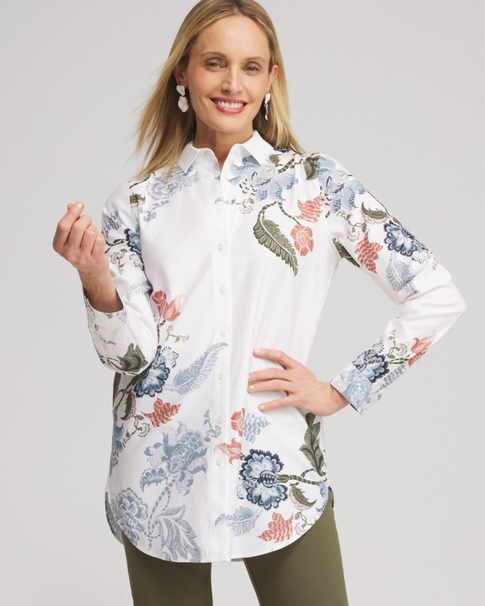 Chicos No Iron Stretch Floral Shirt - Optic White