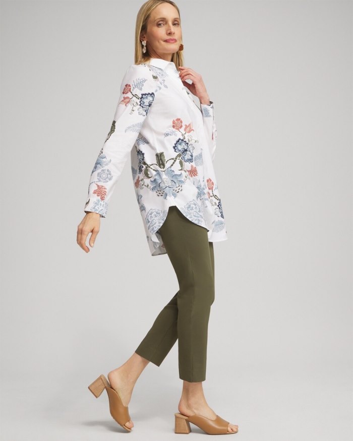 Chicos No Iron Stretch Floral Shirt - Optic White