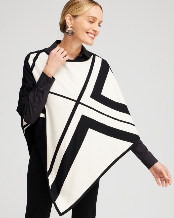 Chicos Reversible Triangle Sweater Poncho - English Cream