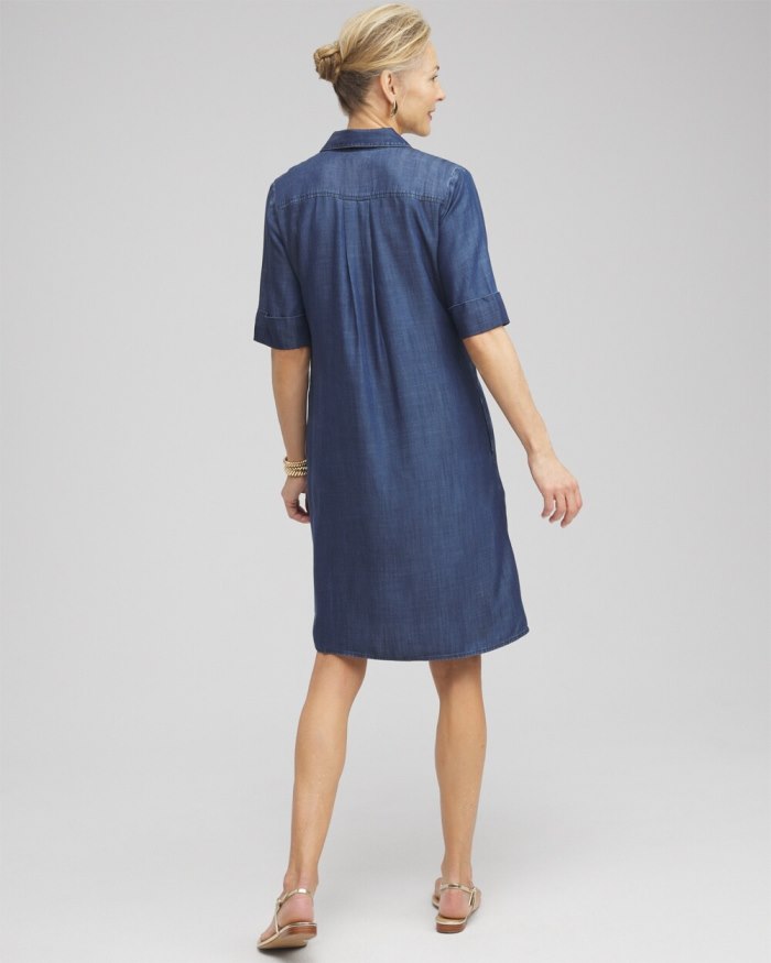 Chicos Elbow Sleeve Popover Shirt Dress - Marina Bay Indigo