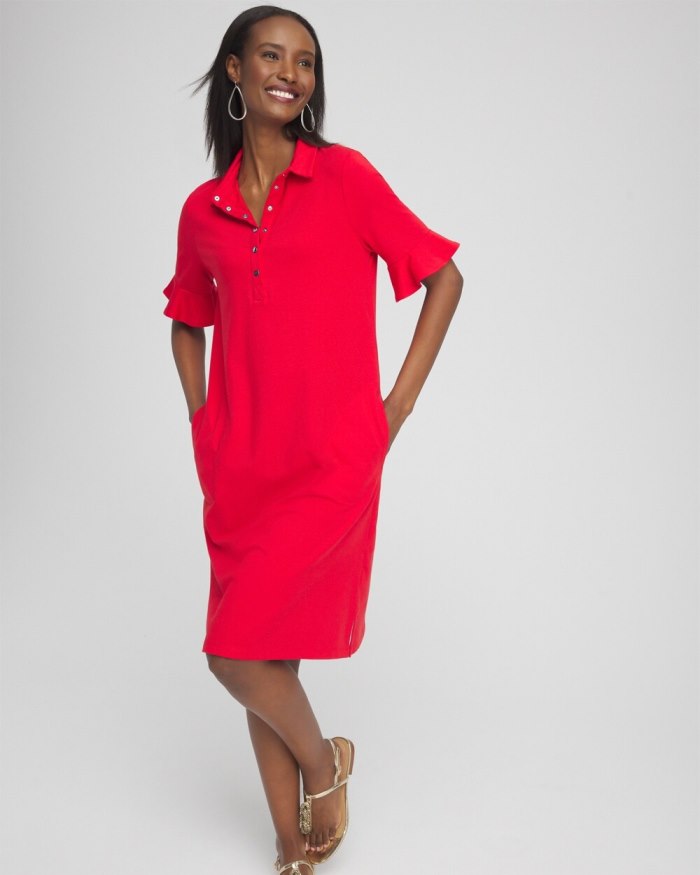 Chicos Zenergy UPF Ruffle Sleeve Polo Dress - Flame Scarlet