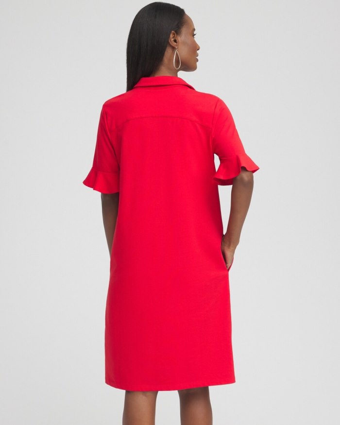 Chicos Zenergy UPF Ruffle Sleeve Polo Dress - Flame Scarlet