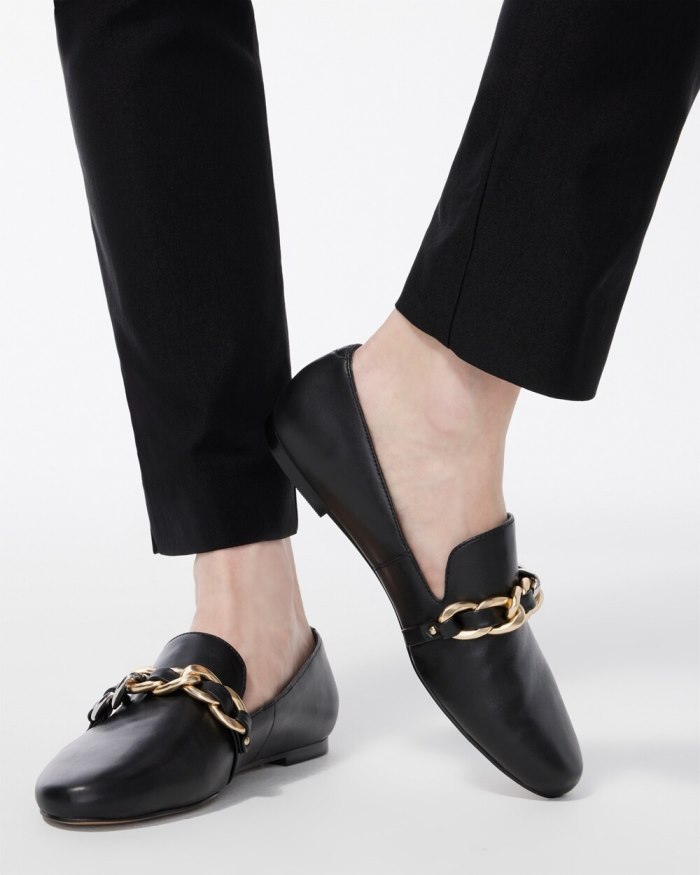 Chicos Black Leather Loafers - Black