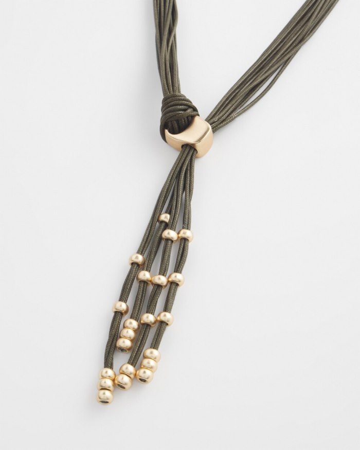 Chicos Multistrand Tassel Y-Necklace - Olive