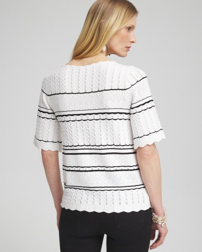 Chicos Textured Pointelle Stripe Pullover - Alabaster