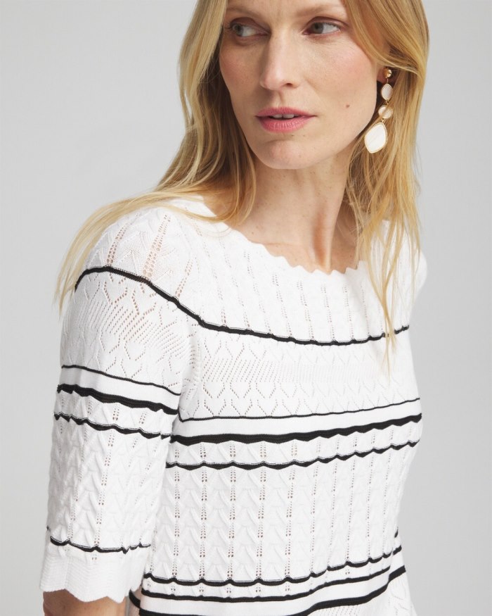 Chicos Textured Pointelle Stripe Pullover - Alabaster