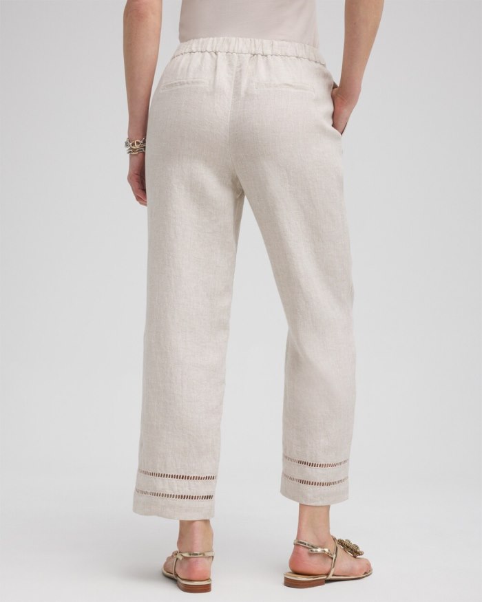 Chicos Linen Ladder Trim Cropped Pants - Oatmeal